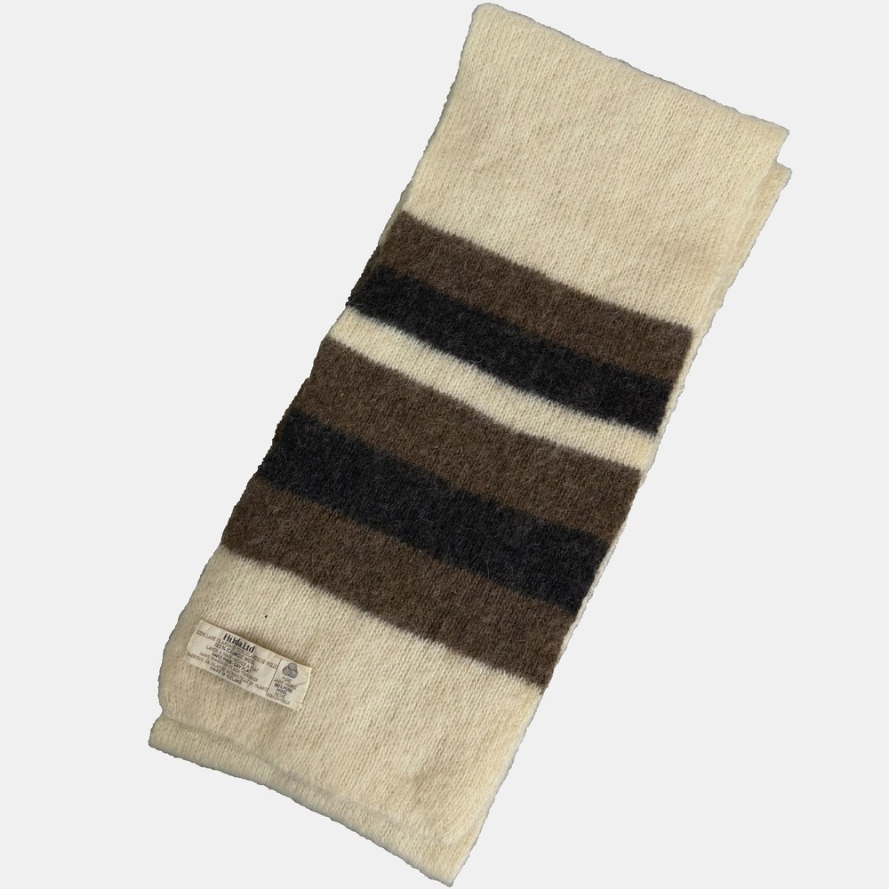 VTG Icelandic Wool Cream Brown Stripe Soft Scarf Wool Minimalist Scandinavian